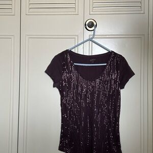 Ann Taylor Loft Purple T-Shirt with Sequins and Beading Size XS
